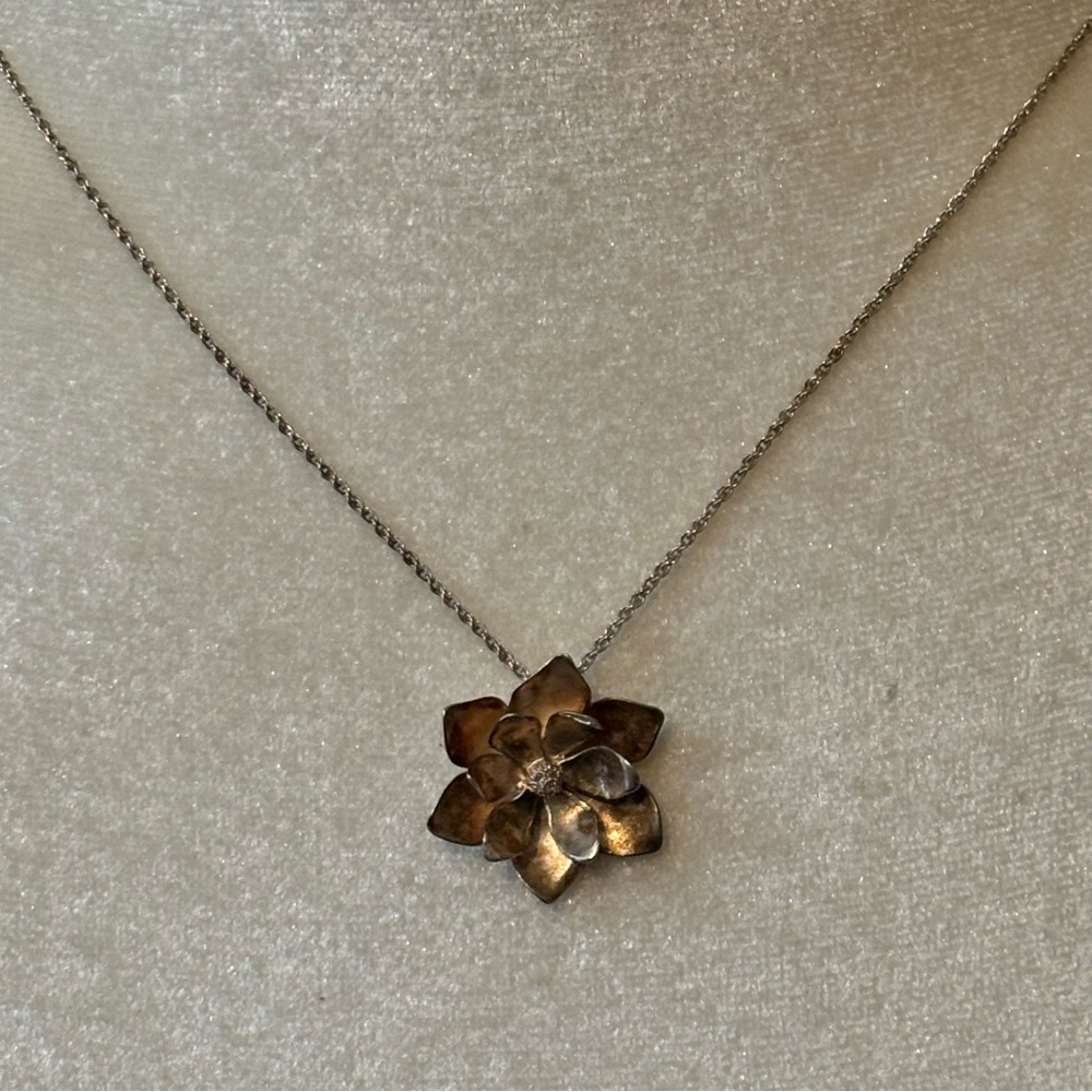Vintage Sterling Lotus Flower Pendant Necklace